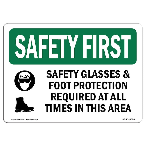 Signmission OSHA Sign, Glasses And Foot Protection W/ Symbol, 10in X 7in Rigid Plastic, 10" W, 7" H, Landscape OS-SF-P-710-L-10898 - main